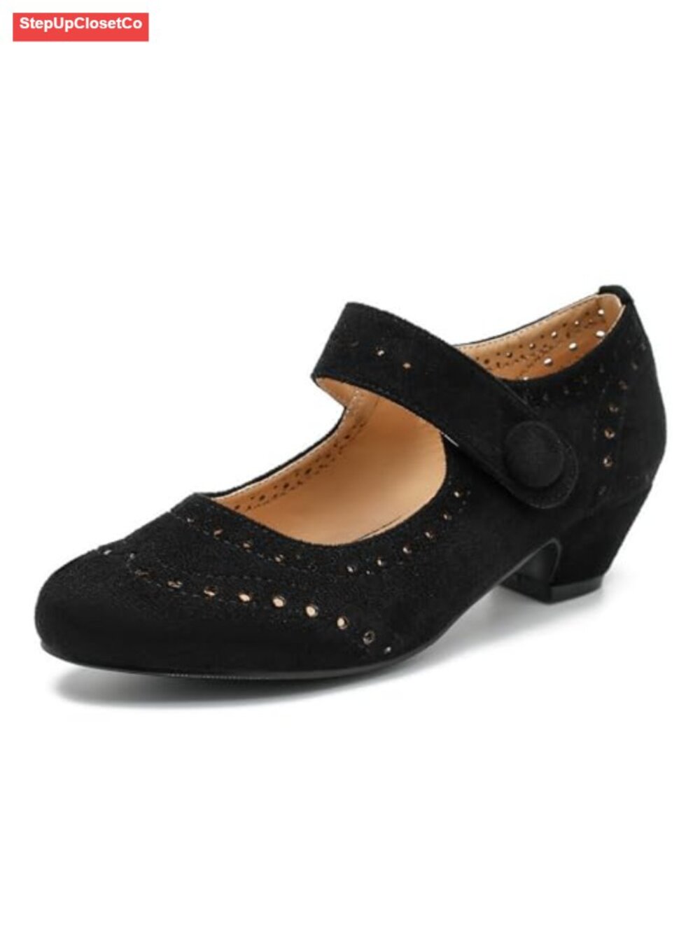 Women's Low Chunky Heel Pumps Faux Leather Ankle Strap Dress Shoes